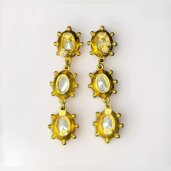 VTG Gerard Yosca Gold Tone Clip On Crystal Etruscan Byzantine Dangle Earrings - Picture 4 of 6